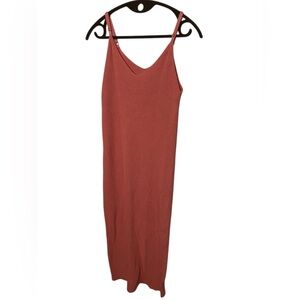 Freshman Brown Ribbed Midi Slip Dress